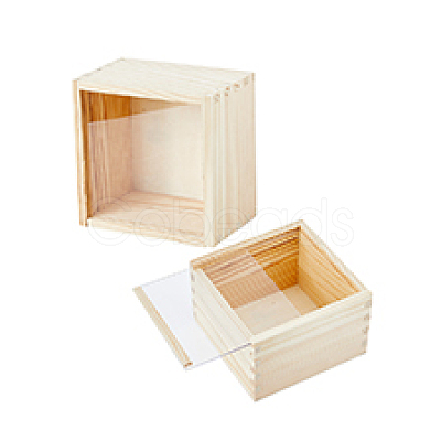 Unfinished Wood Storage Gift Box with Visible Acrylic Slide Lid FIND-WH0420-51-1