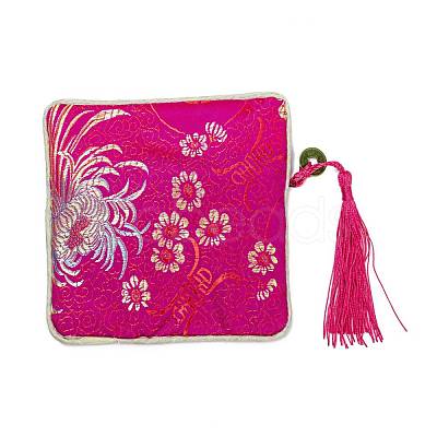 Chinese Brocade Tassel Zipper Jewelry Bag Gift Pouch ABAG-F005-10-1