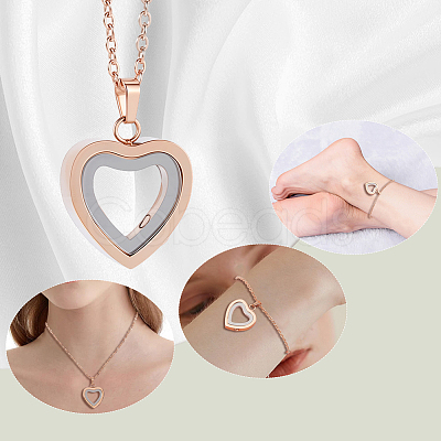 1Pc Stainless Steel Heart Pendant Urn Ashes Necklaces NJEW-CN0001-17RG-1