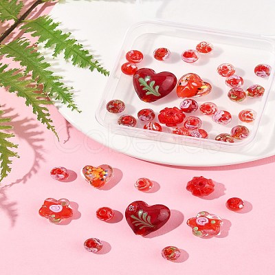 38Pcs 9 Styles Handmade Gold Sand Lampwork Beads LAMP-FS0001-37-1