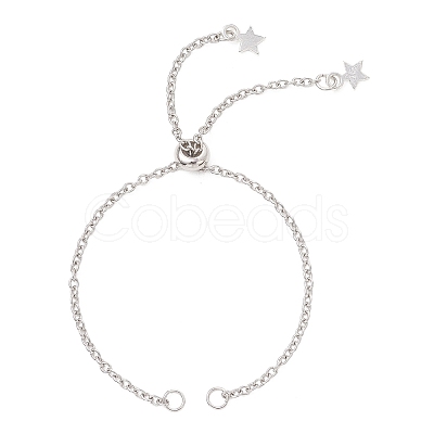2Pcs 2 Styles 2.5MM 304 Stainless Steel Cable Chain Slider Bracelet Makings AJEW-JB01522-1