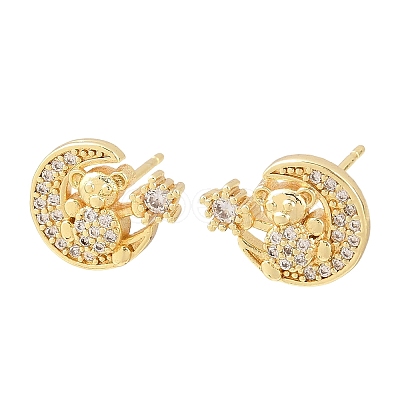 Brass Micro Pave Clear Cubic Zirconia Stud Earrings EJEW-F400-26A-G-1