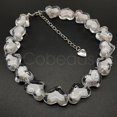 Valentine's Day Acrylic Bead in Bead Heart Beaded Necklaces with Alloy End Chains FS-WG4CF83-04-1