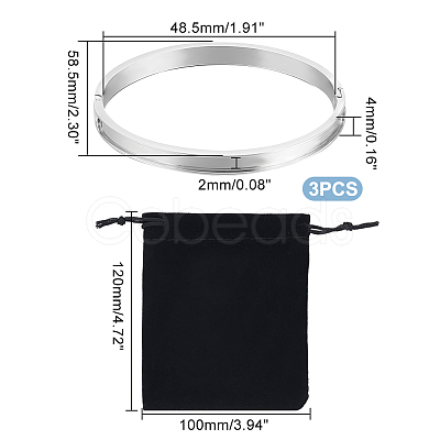 3Pcs Egg Shaped 201 Stainless Steel Grooved Hinged Bangles STAS-UN0048-67-1