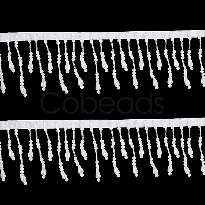 2Yards Polyester with Plastic Imitation Pearl Beads Tassel Ribbons OCOR-GF0004-99A-1