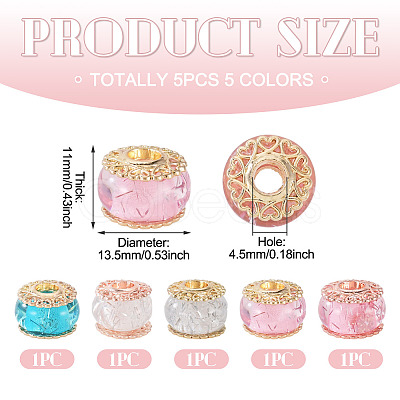 5Pcs 5 Colors Rack Plating Alloy European Beads MPDL-TADJ0001-03-1