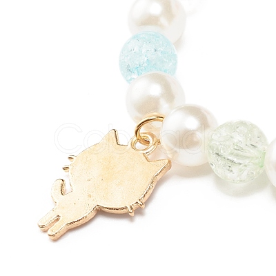 Candy Color Round Beaded Stretch Bracelet with Enamel Charm for Kid BJEW-JB07637-1