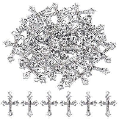 50Pcs Alloy Crystal Rhinestone Pendants ALRI-ME0001-02-1