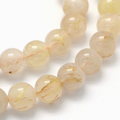 Grade AB+ Natural Gold Rutilated Quartz Beads Strands G-I206-33-8mm-1