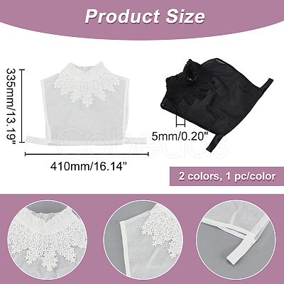 2Pcs 2 Colors Detachable Cotton Lady Lace Shirt Collars AJEW-GA0006-12-1