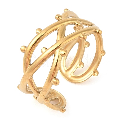 Ion Plating(IP) 304 Stainless Steel Open Cuff Rings for Women RJEW-Z057-10G-01-1