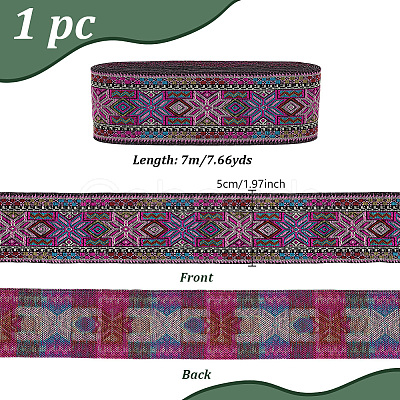 7M Ethnic Style Polyester Flower Jacquard Ribbons OCOR-WH0091-72A-02-1