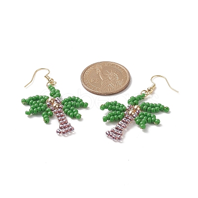 Glass Seed Braided Coconut Tree Dangle Earrings EJEW-JE05169-1