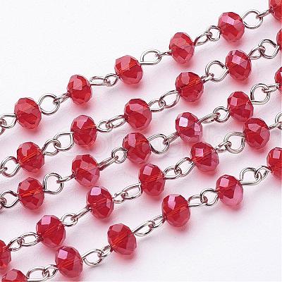 Handmade Rondelle Glass Beads Chains for Necklaces Bracelets Making AJEW-JB00038-06-1