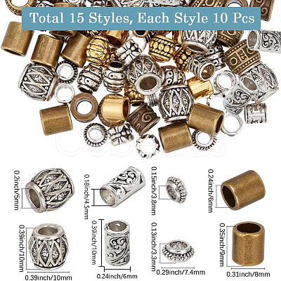 150Pcs 15 Styles Tibetan Style Alloy European Beads FIND-SC0019-85-1