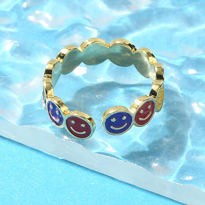 Brass Open Cuff Rings for Women RJEW-R005-03G-1
