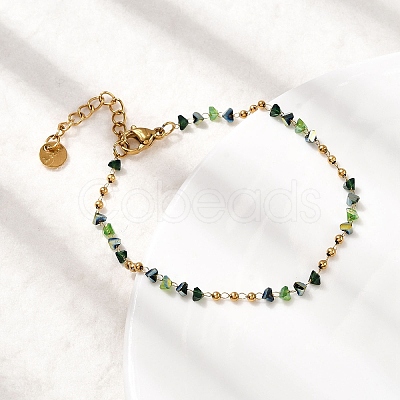 304 Stainless Steel Glass Beaded Chain Bracelets for Women BJEW-K237-24G-1