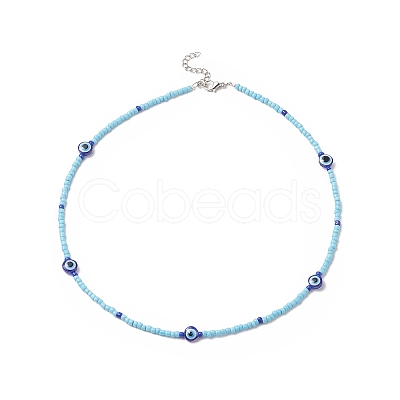 Resin Evil Eye & Glass Seed Beaded Necklace for Women NJEW-JN04243-1