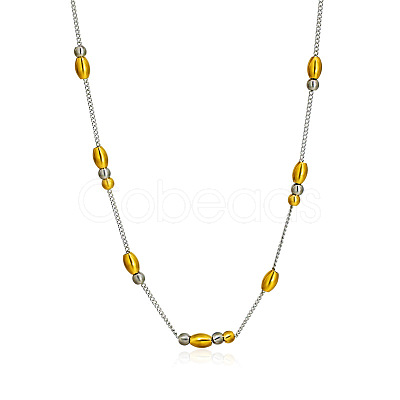 Two Tone 304 Stainless Steel Oval Bead Curb Chain Necklaces for Women WG4ACFD-01-1