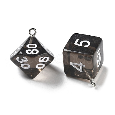 7 Styles Transparent Resin Polyhedral Dice Pendants Set RESI-A029-01E-1
