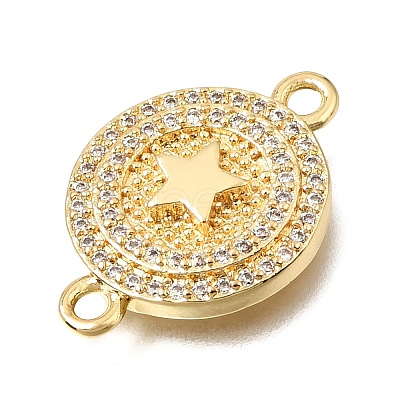 Brass Micro Pave Clear Cubic Zirconia Flat Round Connector Charms KK-E802-32A-G-1