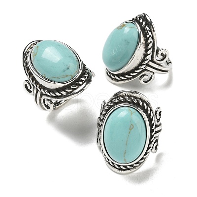 Synthetic Turquoise Adjustable Rings RJEW-I108-01AS-08-1