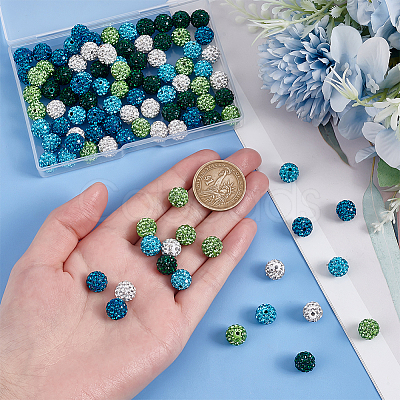 100Pcs 5 Colors Polymer Clay Pave Rhinestone Beads RB-OC0001-10B-1