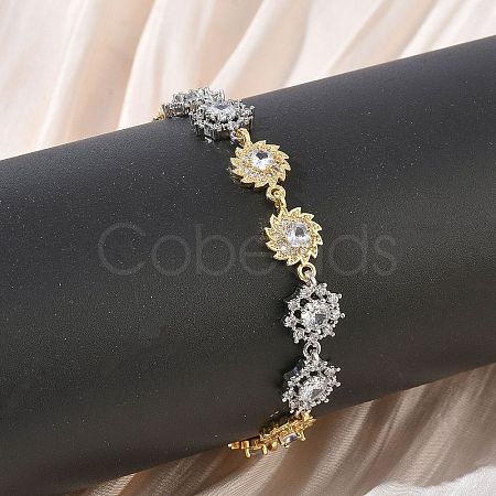 Brass Micro Pave Clear Cubic Zirconia Link Chain Bracelets for Women BJEW-C156-06B-GP-1