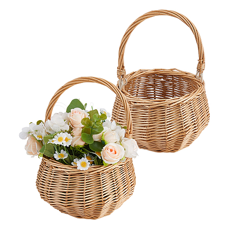 2Pcs Straw Braided Flower Baskets with Handle AJEW-WH0752-560-1