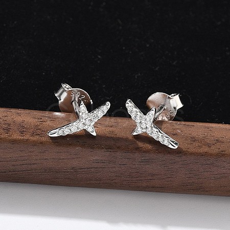 925 Sterling Silver Clear Cubic Zirconia Stud Earrings EJEW-Q032-01D-P-1