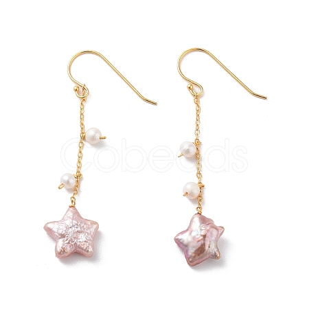 Star Natural Pearl Dangle Earrings EJEW-E303-07G-1