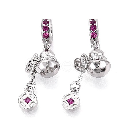 Brass Micro Pave Deep Pink Cubic Zirconia European Dangle Charms KK-N287-18P-1