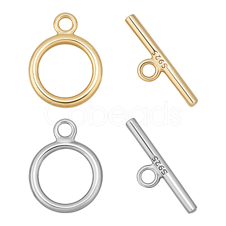 2Pcs 2 Colors 925 Sterling Silver Toggle Clasps STER-BC0004-01-1
