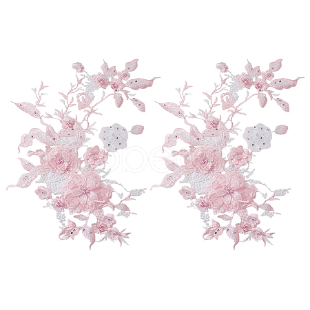 2Pcs Flower Polyester with Plastic Pearl Embroidery Sew on Cloth Patches PATC-HY0002-03C-1
