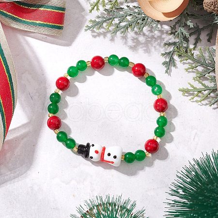 Christmas Natural Dyed Mashan Jade Gemstone Beaded Stretch Bracelets BJEW-MZ00193-1