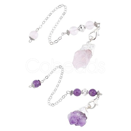 SUPERFINDINGS 2 Strands 2 Style Rough Natural Amethyst & Rose Quartz Dowsing Pendulums FIND-FH0003-14-1