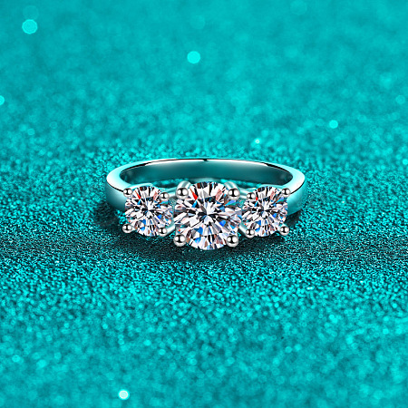 Rhodium Plated 925 Sterling Silver Pave 8.2x4.9mm Moissanite Finger Rings WG3C802-09-1
