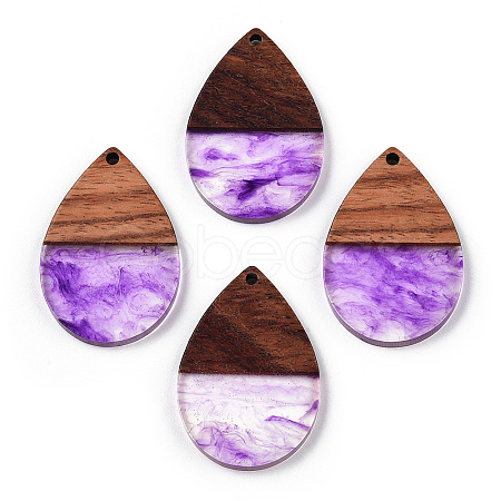 Transparent Resin & Walnut Wood Pendants RESI-N039-25C-1