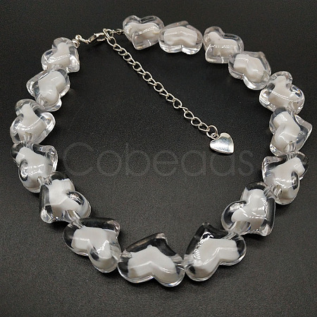Valentine's Day Acrylic Bead in Bead Heart Beaded Necklaces with Alloy End Chains FS-WG4CF83-04-1