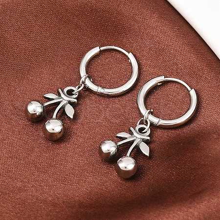 316 Surgical Stainless Cherry Hoop Earrings EJEW-C160-11A-1