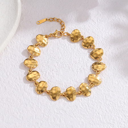 Hammered 304 Stainless Steel Bracelets Nuggets Link Chain Bracelets for Women FS-WGBFBF0-01-1