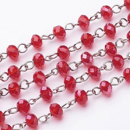 Handmade Rondelle Glass Beads Chains for Necklaces Bracelets Making AJEW-JB00038-06-1