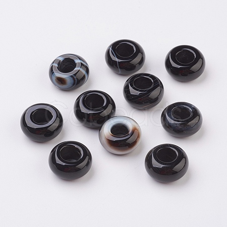 Randomly Mixed Natural Dyed & Heated Black Agate and Banded Agate European Beads G-G740-14x8mm-12-1