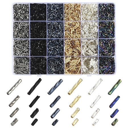 240Pcs 24 Styles Glass Twisted Bugle Beads SEED-YW0003-12-1