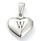 304 Stainless Steel Pendants, Heart with Black Letter, Stainless Steel Color, Letter.W, 16x16x4.5mm, Hole: 7x3mm