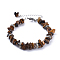 Natural Tiger Eye Chip Bracelets, with Flat Round Tibetan Style Alloy Spacers Beads and Stainless Steel Findings, 7-1/4 inch~7-3/8 inch(18.4~18.8cm)