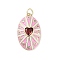 Rack Plating Brass Micro Pave Clear Cubic Zirconia Pendants, with Enamel, Long-Lasting Plated, Lead Free & Cadmium Free, Oval with Heart Charms, Pearl Pink, 26x16x4mm, Hole: 3.5mm