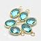 Oval Faceted Golden Tone Brass Glass Charms, Light Sky Blue, 12x7x3.5mm, Hole: 1mm