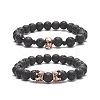 2Pcs 2 Style Natural Lava Rock & Brass Beaded Stretch Bracelets Set BJEW-JB09244-02-4