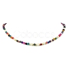 Faceted Round Natural Agate(Dyed & Heated) & Pearl & Brass Beaded Necklaces for Women NJEW-JN06617-3